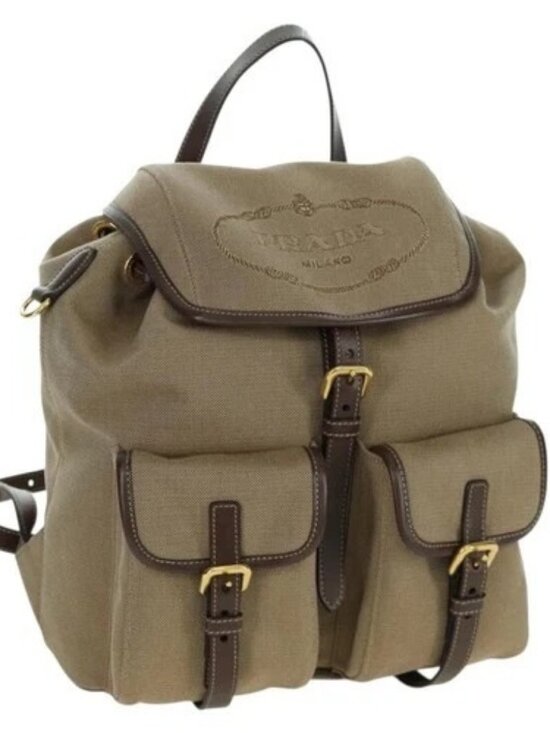 PRADA Backpack Canvas Beige Gold Auth 168350V main image 11